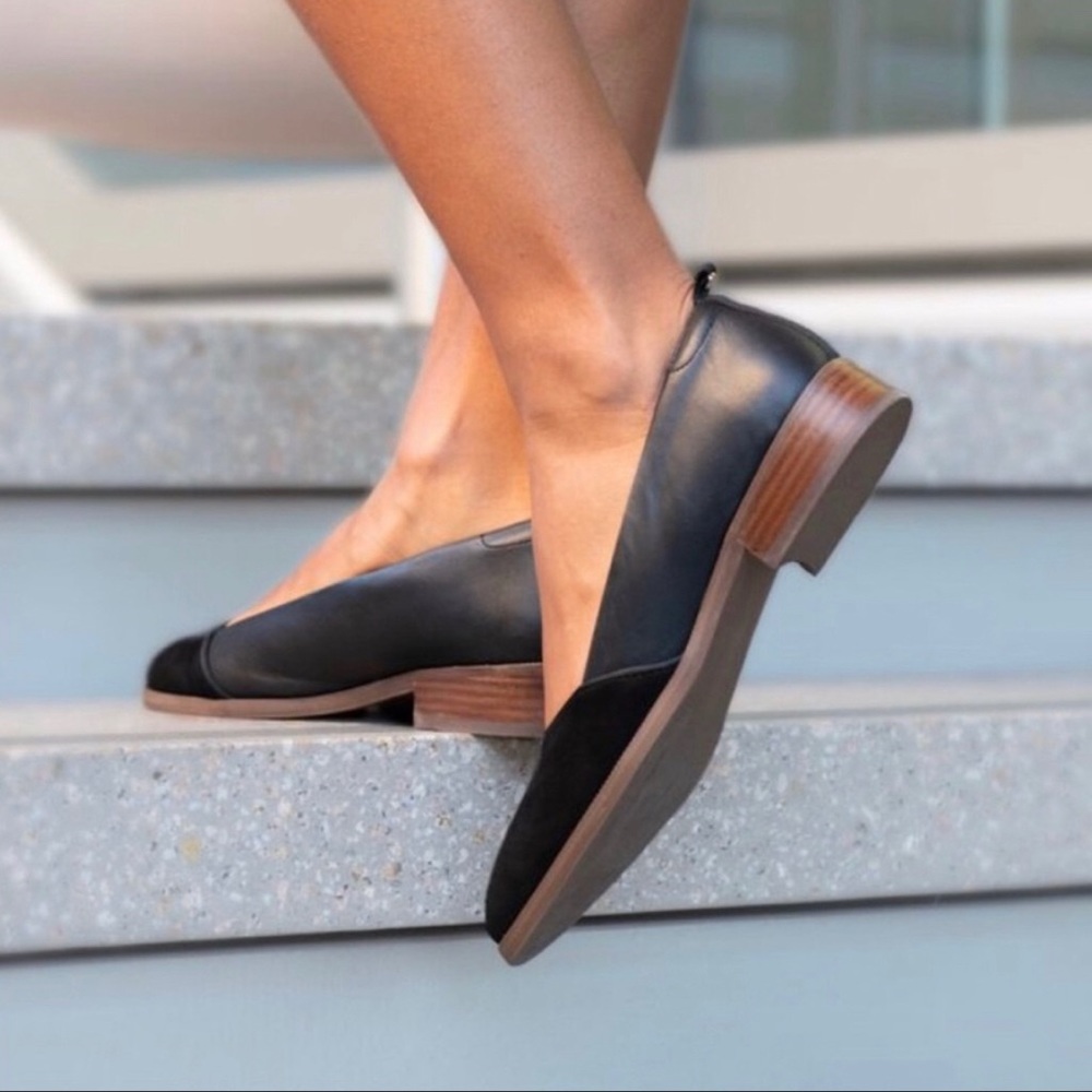 BETABRAND Leather City Skimmers Black Flats Size 10